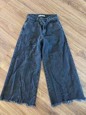 Women’s black faded wide leg Denim Jeans crop ankle Blue Steel 26 Y2K